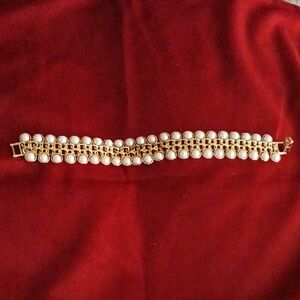 Elegant Vintage Gold Plated and Faux Pearl Bracelet